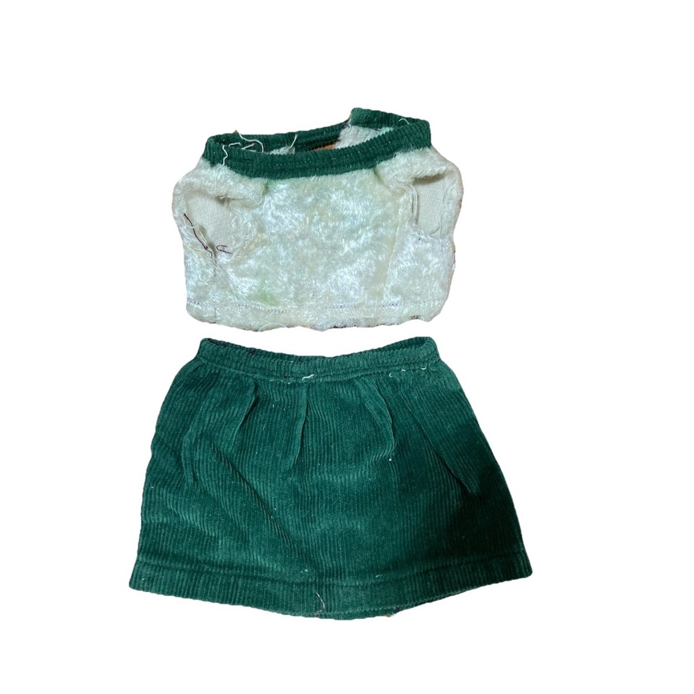 Antique Green White Corduroy Skirt Shirt Doll Clothing for‎ Less Than 10 Inch